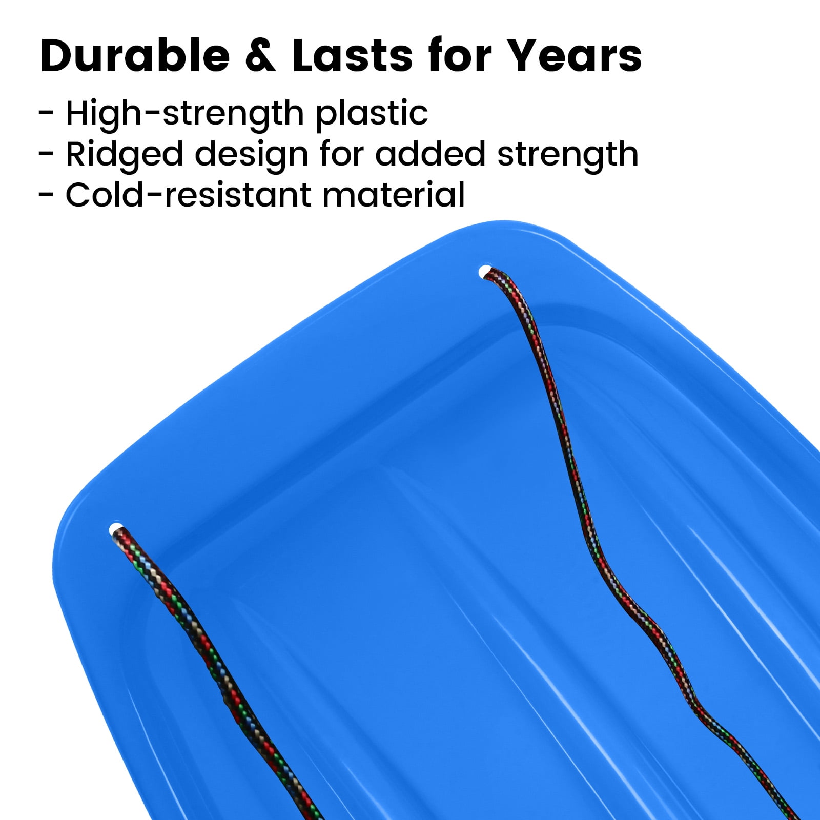 Blue Toboggan Sled, 3FT Heavy-Duty Snow Sled with Built-in Handles and Tow Rope for Family Winter Fun, Winter Activities