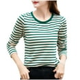thumbnail image 3 of Fall Saving! HVOBTTY Womens Long Sleeve Pullover T Shirt, Fall Tops for Women, Women's Casual Fashion Striped Print Crew Neck Going Out Top Green, M, 3 of 4