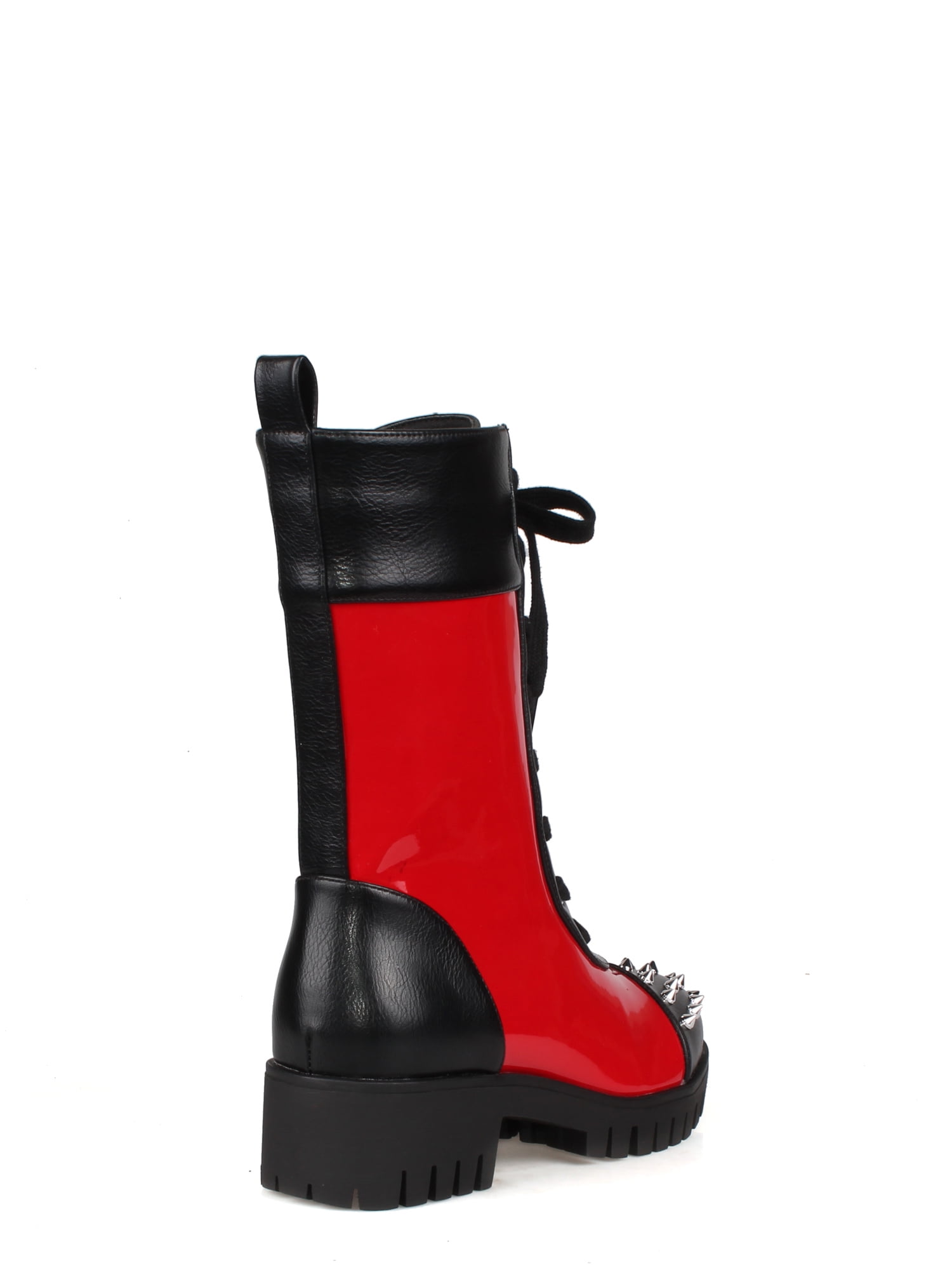 Red and black combat boots deals