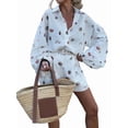 thumbnail image 2 of Set for Women Long Sleeve Shirt and Shorts Set White 2 Piece Set S, 2 of 10