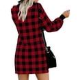 thumbnail image 3 of QELUSQELUS Women Long Sleeve Round Neck Color Stitching Plaid Party Dress, 3 of 3