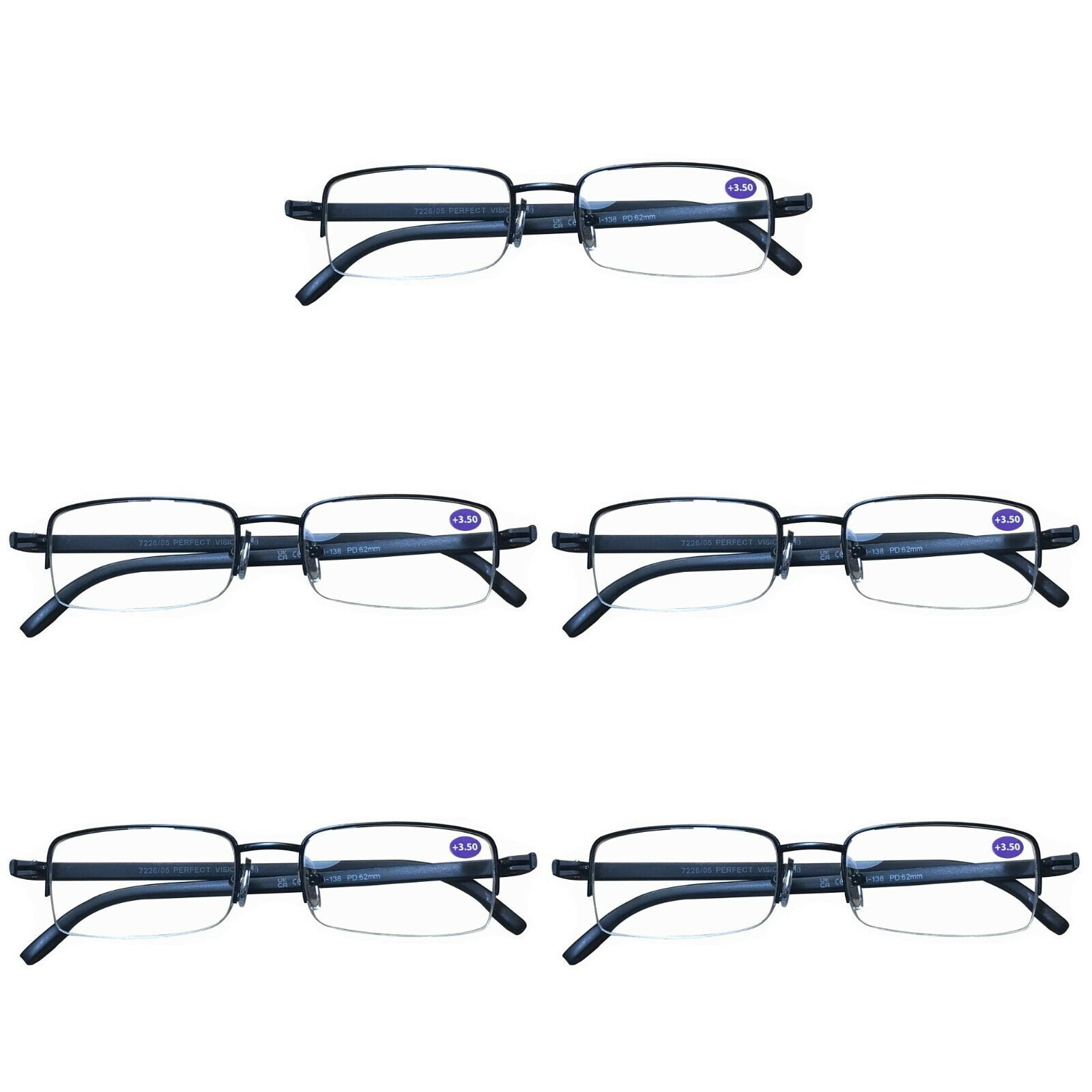 5 Pairs Mens Metal Frame Rectangle Half Frame Reading Glasses Classic Readers +0.75