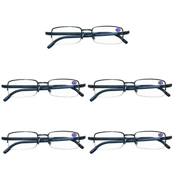 5 Pairs Mens Metal Frame Rectangle Half Frame Reading Glasses Classic Readers 0.75