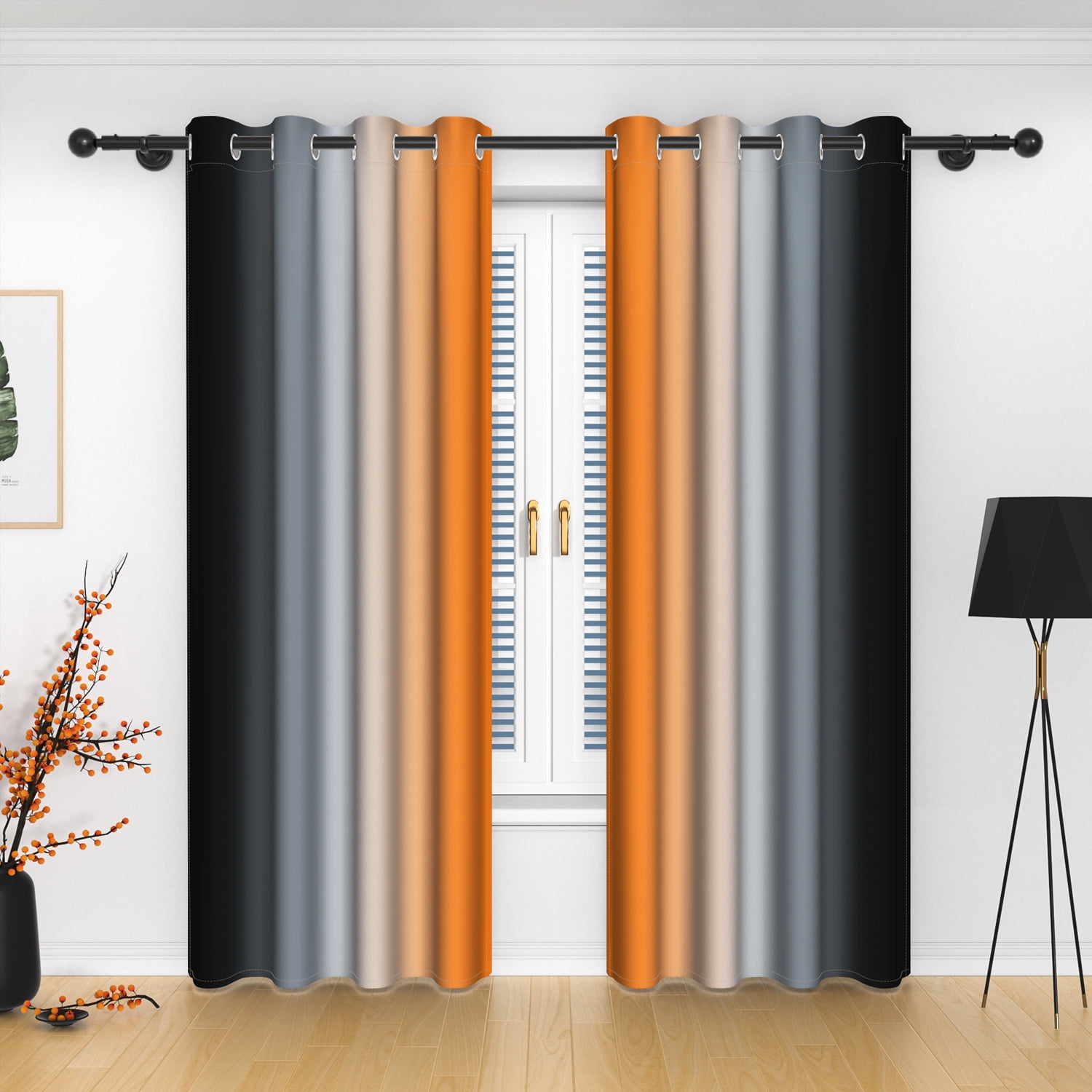Lfeey Blackout Curtains for Bedroom Black and Burnt Orange Patchwork Curtains, 2 Panels Set, 42 x 72 inch