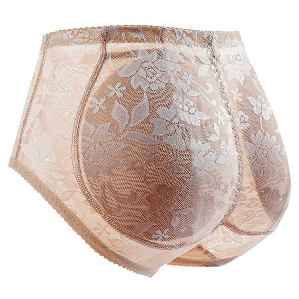 Gibobby Pantaletas mujer Bragas levantadoras de glúteos de encaje de cintura alta para mujer, ropa moldeadora natural y fina para realzar la cadera(Beige,XL)