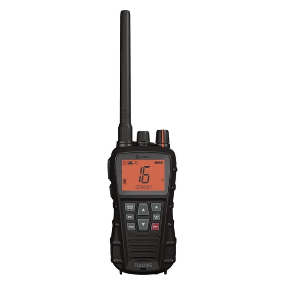 Cobra BlueBound 350 Floating Handheld VHF Marine Radio, 6-Watt Waterproof Boat Radio with NOAA Weather Alerts & USB-C Charging (Black)