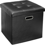 Greenco Faux Leather, Tufted, Ottoman Stool Seat and Foot Rest, Collapsible, Versatile Storage Box-Black