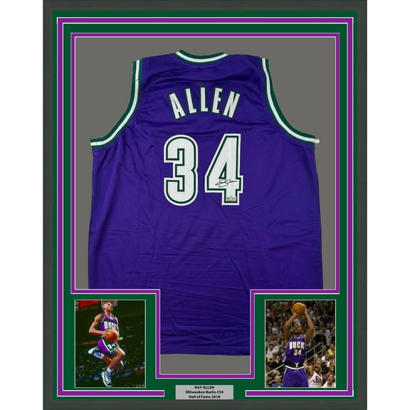 Framed Facsimile Autographed Ray Allen 35x39 Milwaukee Purple Reprint Laser Auto Basketball Jersey