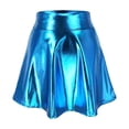 thumbnail image 3 of YueHuiYing Women's Solid-Color Shiny Finish High-Waisted Mini Skirt Stretchy Elastic Waist Casual Daily Summer Wear, 3 of 5