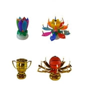 2 Pack Exciting Candle, Rainbow Flower and Basketball Trophy Birthday Exciting Candle