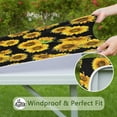 thumbnail image 6 of Black Sunflower Green Leaf Pattern Square Fitted Tablecloth with Elastic Edge,Square Table Cover,Washable Elastic Table Cover for Home Kitchen Party Decor 34"x34", 6 of 6