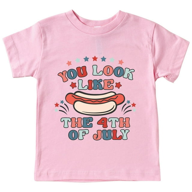 Gibobby Blusas Elegantes Camiseta para niños y adolescentes, Camiseta con estampado de animados de perros calientes humorísticos del Día de la Independencia de 3 a 13 (Rosa, 8-9 Años)