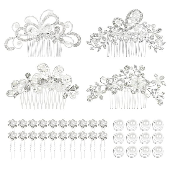 36 Pack Sparkly Silver Rhinestone Pearl Flower Butterfly Bridal Hair Side Combs U-shaped & Twist Crystal Hair Pins Clips Wedding Headpieces Prom Accessories for Women Girls Brides Bridesmaids