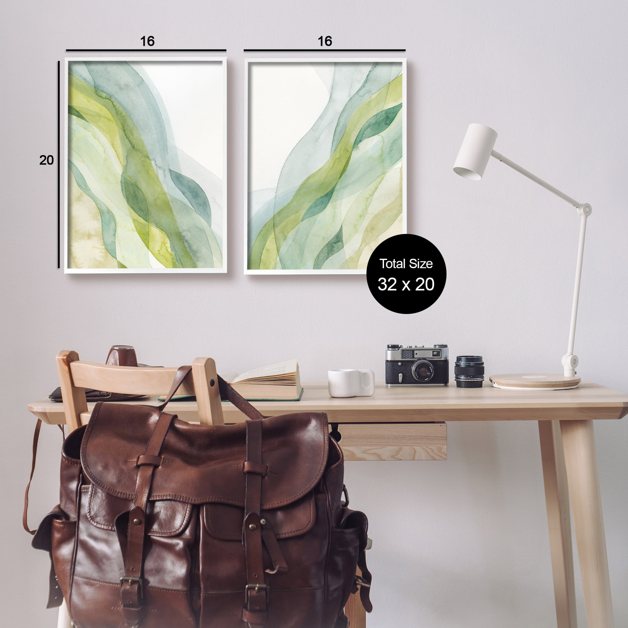Stupell Industries Abstract Green Waves Abstract Painting White Framed Art Print Wall Art, 16 x 20, Set of 2