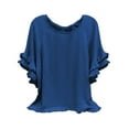 thumbnail image 2 of Dorinao Women's Plus Size Crew Neck Tunic - Loose Fit Pleated Short Sleeve Blouse, Navy, XXL, 2 of 6