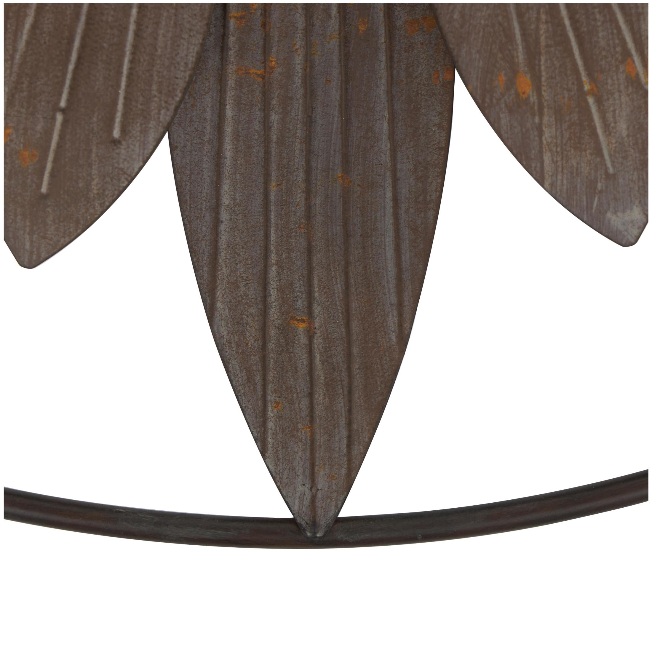 DecMode Rustic Metal Carved Sun Face with Rays Wall Décor, 30"D with Bronze Gold Distressed Finish