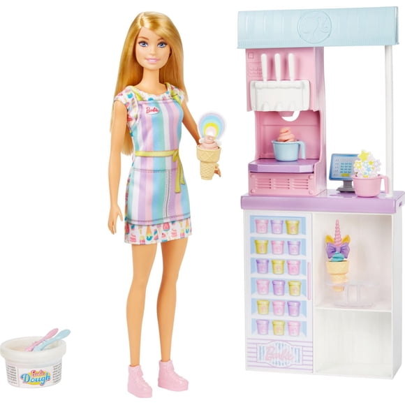 Barbie Coffret Marchande de Glaces, poupée blonde 30 cm, accessoires