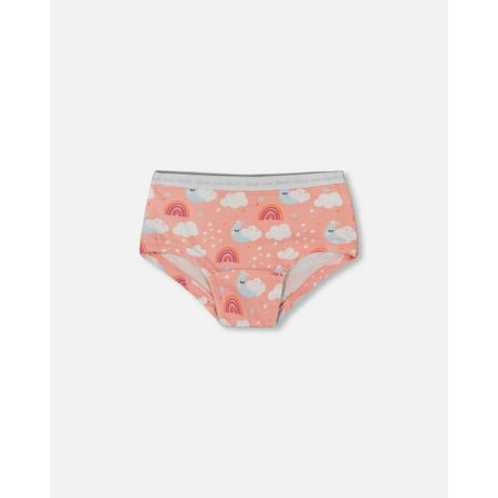 Printed Organic Cotton Boyshort Panty Rainbow On Light Coral