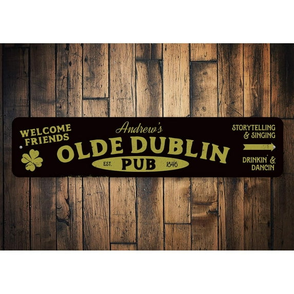 Olde Dublin Irish Pub Novelty Decor, Metal Wall Sign - 4x18 Inches
