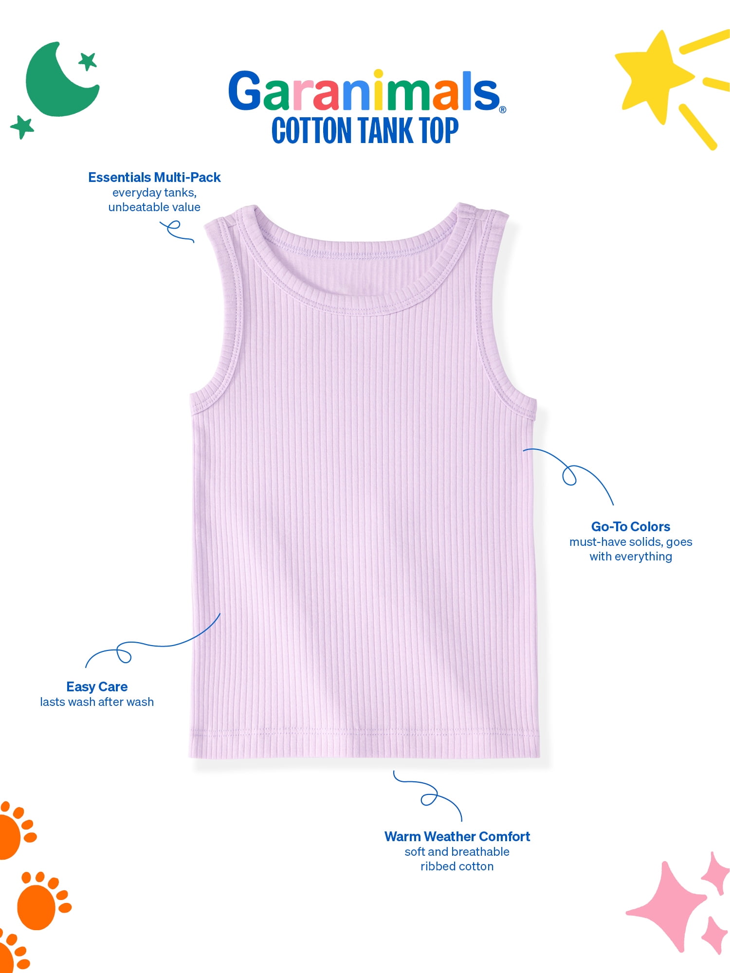 Garanimals Newborn, Baby & Toddler Girl Cotton Solid Tank Tops, 4‑Pack, Sizes 0-6T