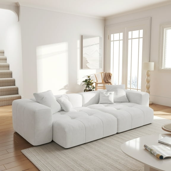 bokifol 104" Cloud Sectional Couch with Chaise,Modern Modular Sofa with Deep Seat,Upholstered Couches for Living Room Bedroom Apartments,White