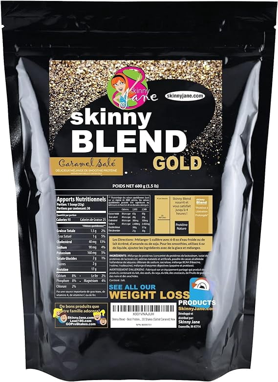 Skinny Jane Skinny Blend Gold! - Smooth and Creamy Protein Weight Loss Shake, Meal Replacement Drink, Low Carb, Low Sugar Diet - Weight Control - 30 Servings, Salted Caramel
