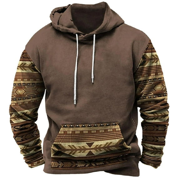 Penkiiy Hoodies for Men Graphic Pullover Western Aztec Ethnic Hooded Sweatshirts Vintage Casual Plus Size Lightweight Hoodie Khaki