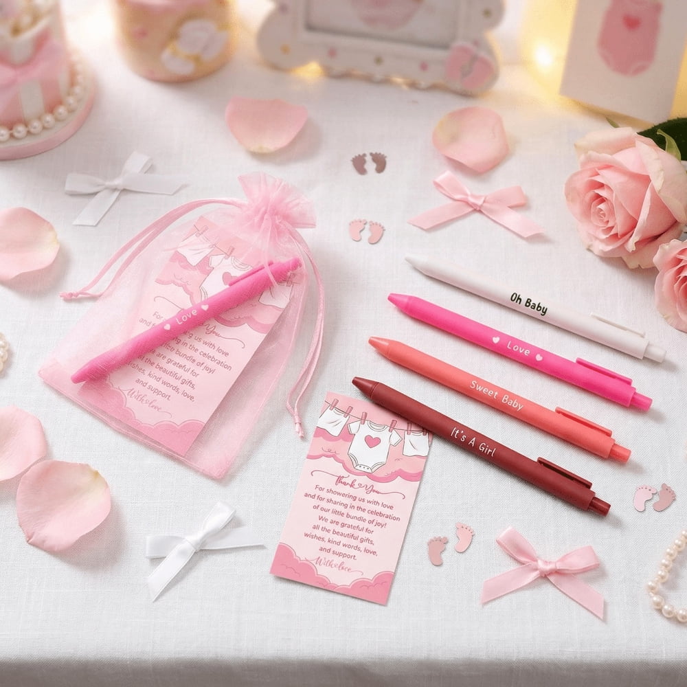 50 Sets Party Favors Gift Set with Ballpoint Pens Thank You Cards and Organza Bags, Bulk Guest Souvenirs for Gender Reveal Baby Shower Wedding Birthday Corporate Events Appreciation Gifts