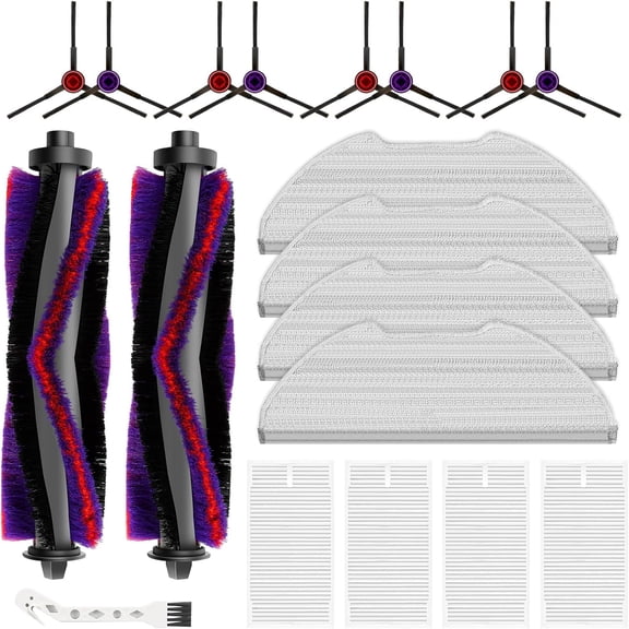 19 Packs Replacement Parts for Eureka E10s Robot Vacuum Cleaner, 2 Main Roller Brushes, 8 Side Brushes, 4 Hepa Filters, 4 Mop Pads, 1 Cleaning Brush Accessories Kit