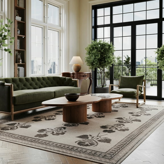 Rugs USA x Padma Lakshmi Floris Hand-Tufted Floral Wool-Blend Rug, 9' 6" x 13' 6", Floris Light Beige