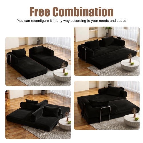 78" Corduroy Convertible Sleeper Sofa Bed, Boneless Futon Couch Floor Lounger Loveseat with Pull Out Mattress, Black