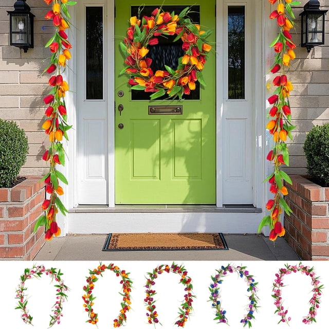 Artificial Rattan Garland for Outdoor Wedding Decor - 78.7 Inch Colorful Fade-Resistant Door Hanging Spring Flowers