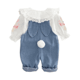thumbnail image 4 of UACY Cute Easter Bunny Overalls for Baby Girls Toddler Denim Romper with Ears Pompom Loose Fit Washed Jean, 4 of 9