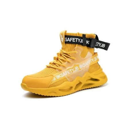 

Ymiytan Unisex Protection Boot Steel Toe Safety Shoe Lace Up Work Boots Working Anti-smash Comfort Slip Resistant Yellow Style A 8.5