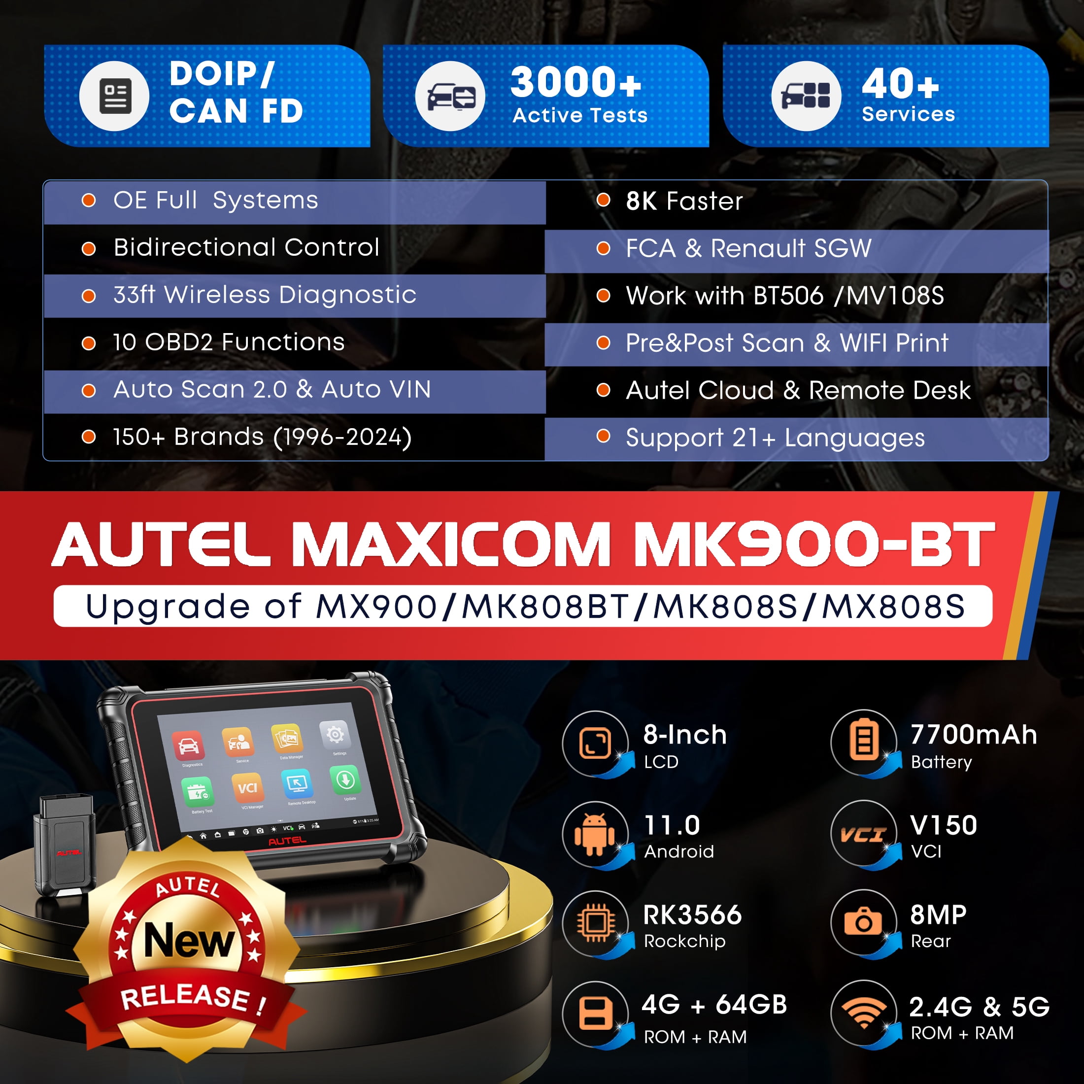 Autel Scanner MaxiCOM MK900BT Automotive V2.0 Bidirectional Diagnostic Tool