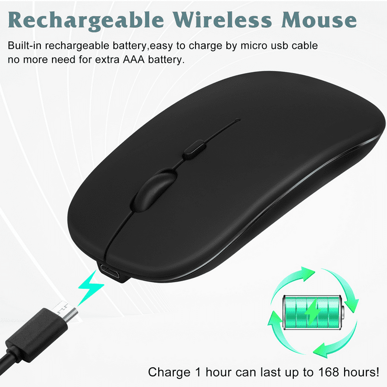 Wireless Bluetooth Mouse, Rechargeable USB Optical Mouse, LED Slim Dual  Mode(Bluetooth 5.0 and 2.4G) Wireless Mouse for Laptop, PC, Mac OS,  Android