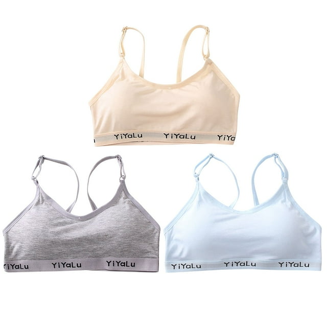 Girls Solid Color Racerback Letter Print Sport Training Bra Underwear 3 Pack