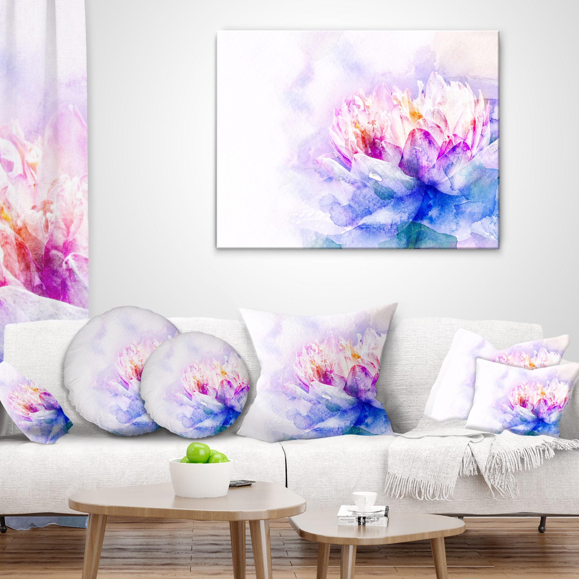 Designart Blue Flower Watercolor - Floral Throw Pillow - 16x16