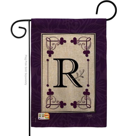 Breeze Decor BD-SB-G-130018-IP-DB-D-US09-BD 13 x 18.5 in. Classic R Initial Burlap Interests Simply Beauty Impressions Decorative Vertical Double Sided Garden Flag