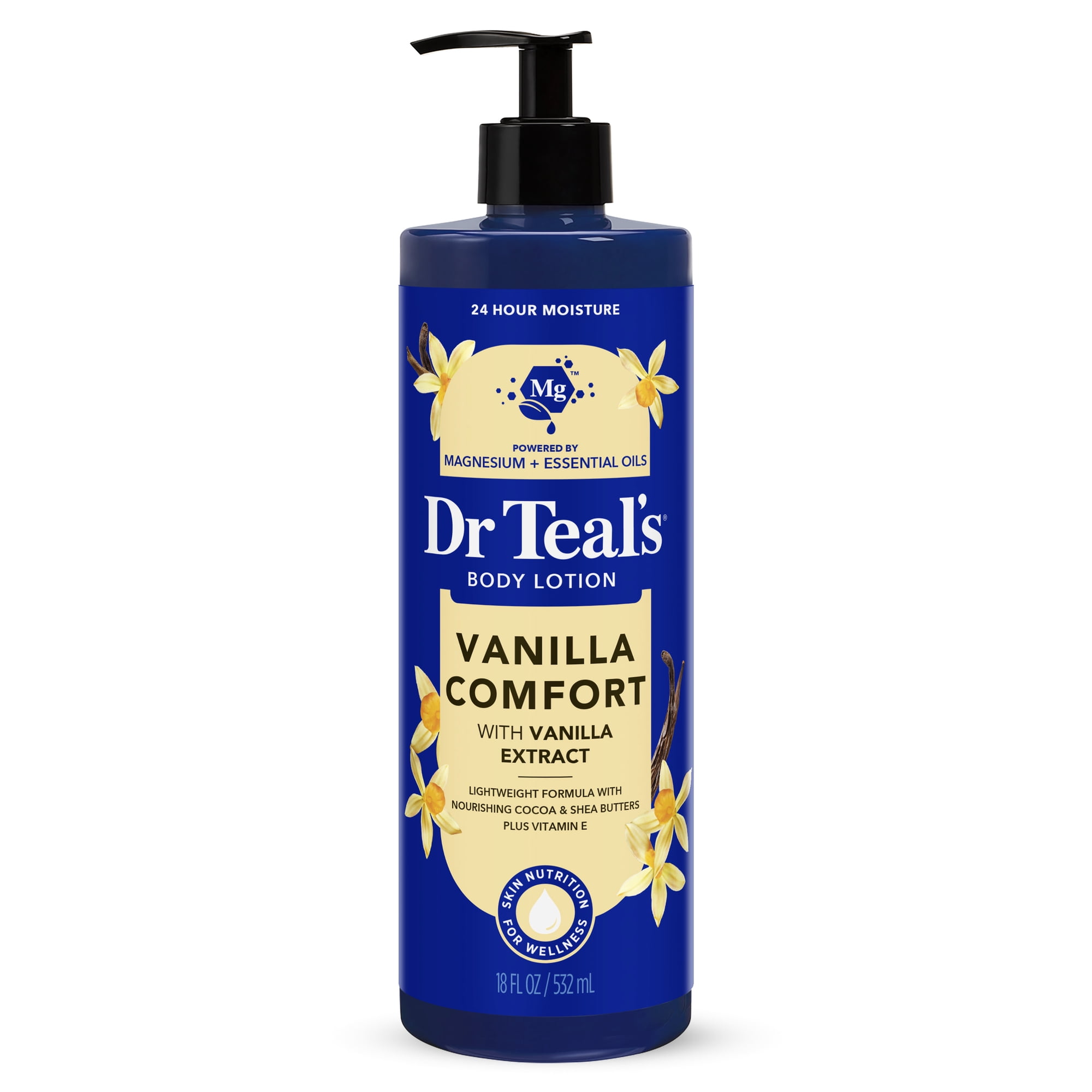 Dr Teal’s Vanilla Comfort Body Lotion, Hydrating Lotion with Vanilla Extract, 24 Hour Moisture, 18 fl oz