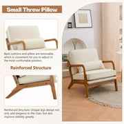 Accent Chairs, Single Linen Lounge Reading Armchair with Solid Wood Frame, Mid Century Modern Easy Assembly Arm Chairs for Living Room-Beige