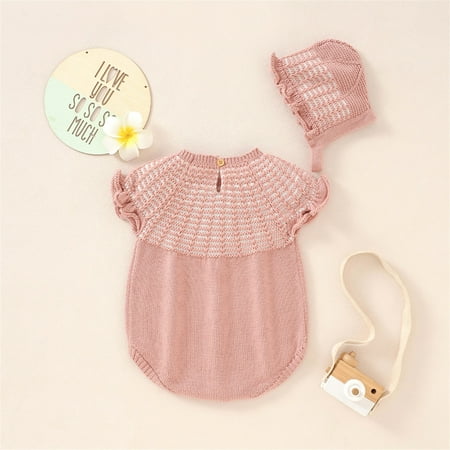 

NECHOLOGY Baby Knitted Romper Cotton Sleeveless Boy Girl Ruffled Striped Sweater Toddler Girl Clothes Size 4t Sweater Pink 12-18 Months