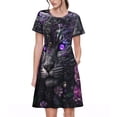 thumbnail image 1 of Easygdp Purple-Eyed Floral Leopard para Vestido Transpirable de Mujer, Vestido Suelto de Manga Corta con Pliegues y Bolsillos para el Verano, 1 of 6