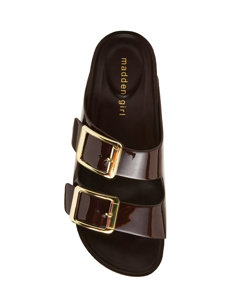 Madden Girl Women's Bodie Two Strap Buckle Footbed Sandals