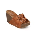 thumbnail image 1 of Refresh EE13 Women Leatherette Open Toe Stud Slip On Wedge Sandal - Black (Size: 10), 1 of 5