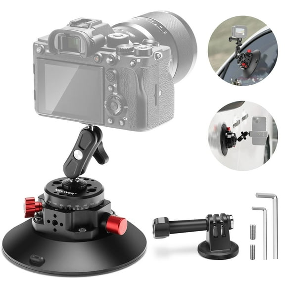 Neewer 6" Suction Cup Camera Mount with Ball Head Magic Arm, 2 Pack Metal Car Mount for Camera/Action Camera/Phone, Air Pump Vacuum on Car or Window Glass with 1/4" 3/8"