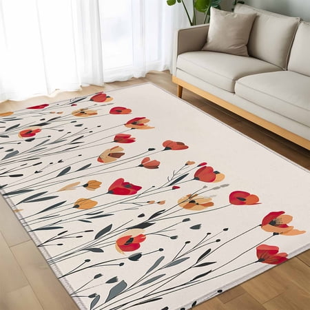 Garden Blossom Flower Leaves Floor Carpet Living Room Rug Abstract Spring Floral Art Non-Slip Welcome Mat Indoor Rugs for Bedroom Dining Room