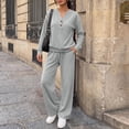 thumbnail image 4 of Women Henley Sweatshirt Wide Leg Pants 2 Piece Loungewear Tracksuit Soft Light Terry Knit Matching Outfit, XL, 4 of 6
