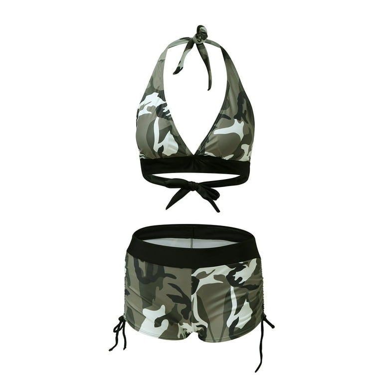 Women Ladies Color 2pack Camouflage Print Halter Bikini Swimsuit With Swim  Shorts Two-piece Tankini Swimsuit Beachwear Swimwear – Bikinis Set – Miss  Multiverse