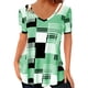 thumbnail image 2 of Tops con cuello en V ahuecados Camiseta de manga corta con estilo transpirable con estampado de cuadros de poliéster para mujer Verde XXL, 2 of 5